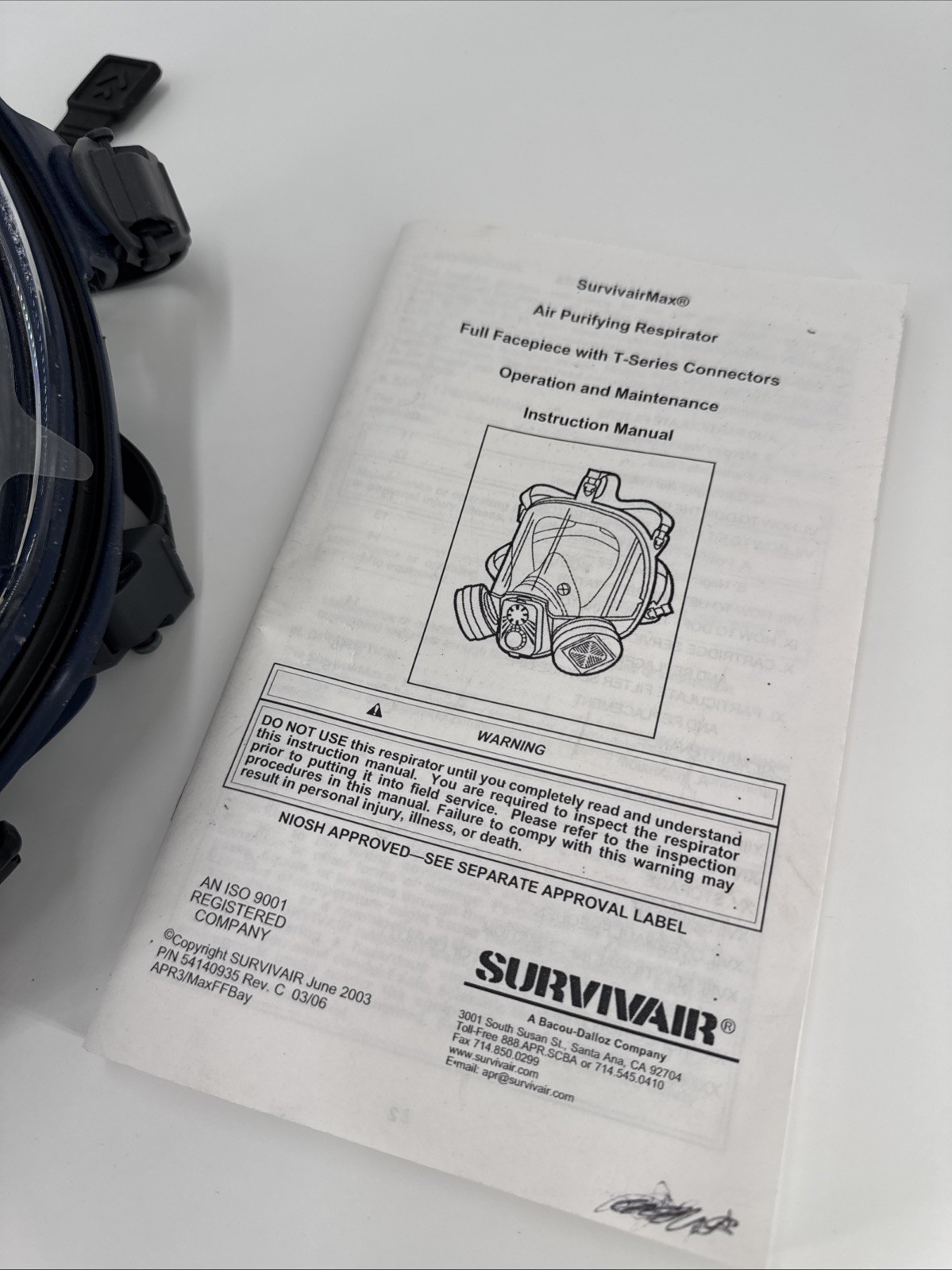 SURVIVAIR AIR MASK Respirator SCBA Firefighter Hazmat Large.