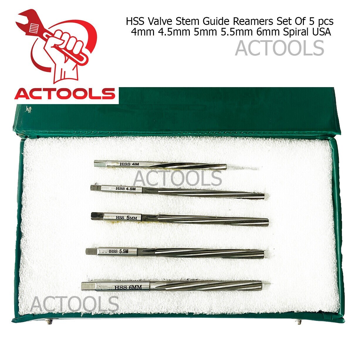 Hss Valve Stem Guide Reamers 5 Pcs 4mm 4.5mm 5mm 5.5mm 6mm Spiral USA ACTOOLS