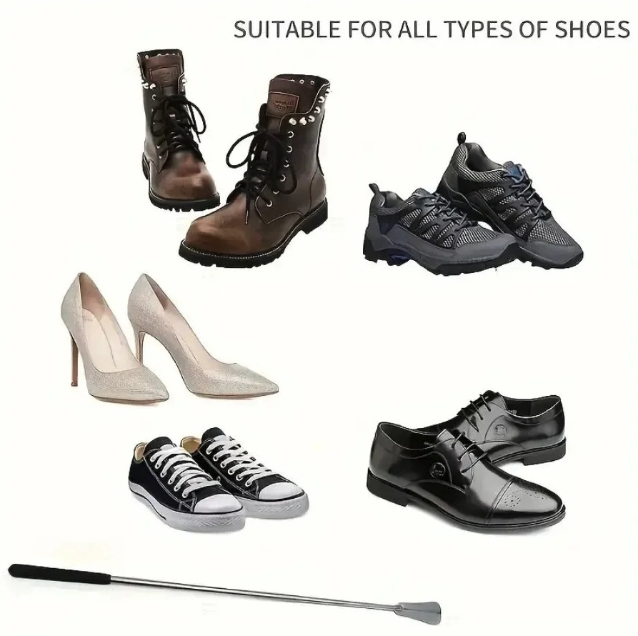 1pc Stainless Steel Retractable Shoe Horn Long Handle Shoe Helper - NEW