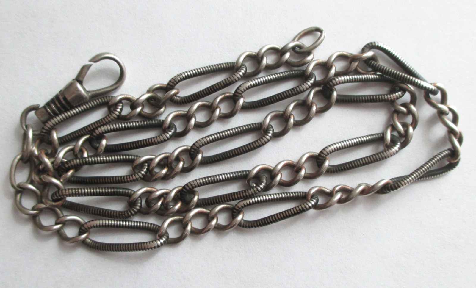 16in ANTIQUE 800 SILVER NIELLO INLAY WATCH CHAIN NECKLACE