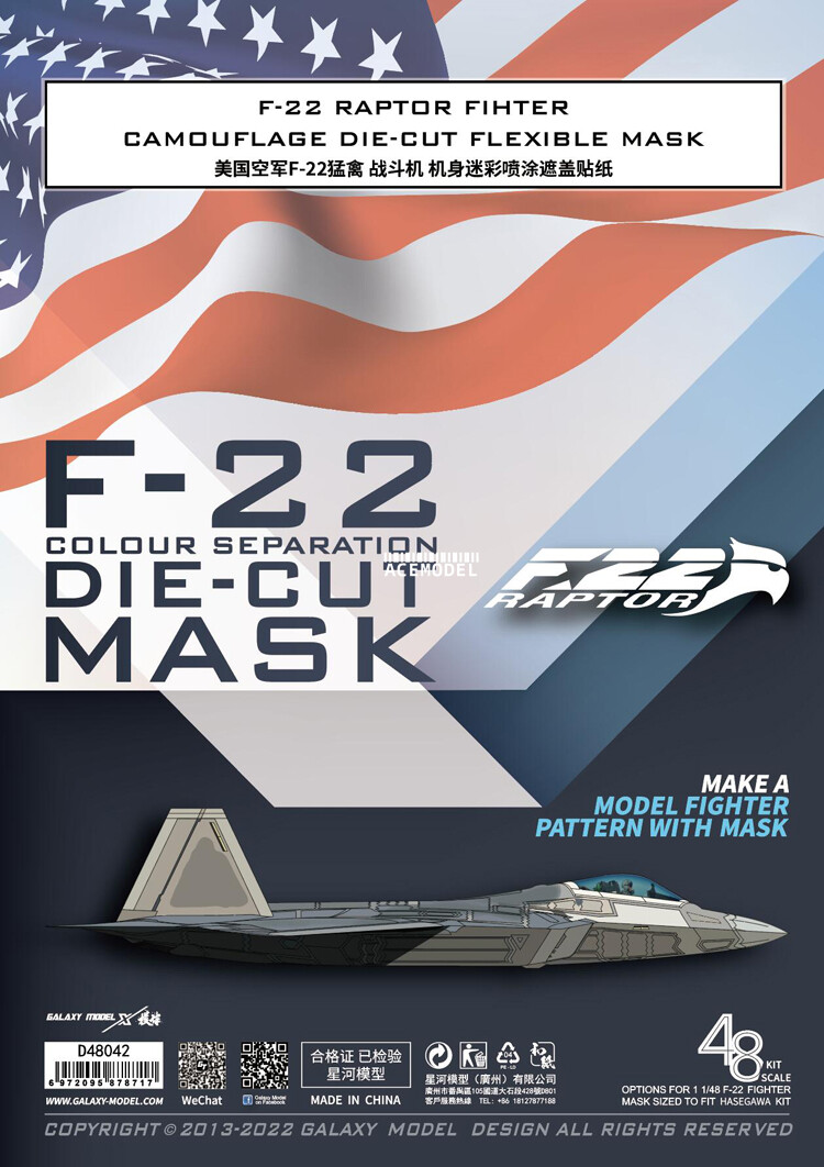 1/48 F-22 Raptor Camo Color Separation Die-cut Decal Mask for Hasegawa 52293