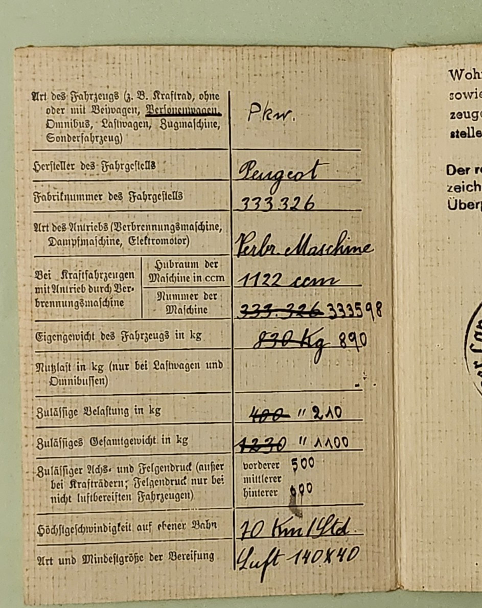 WW2 Germany. Kraftfahrzeugschein 1941