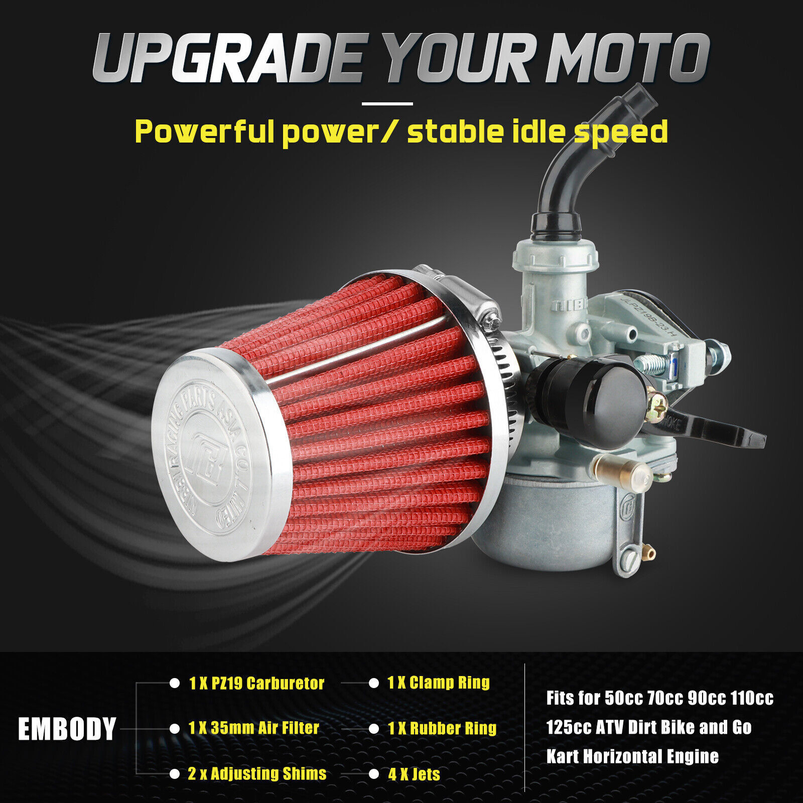 NIBBI PZ19 Carburetor 50 70 90cc 100cc 110cc 125cc 135cc ATV Quad Go kart TAOTAO