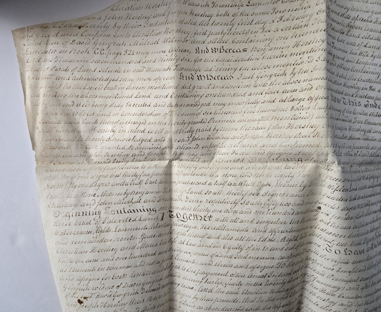 1825 Lancaster Cty PA Deed Christian Hershey/ John Hershey GENEALOGY 131 Acres