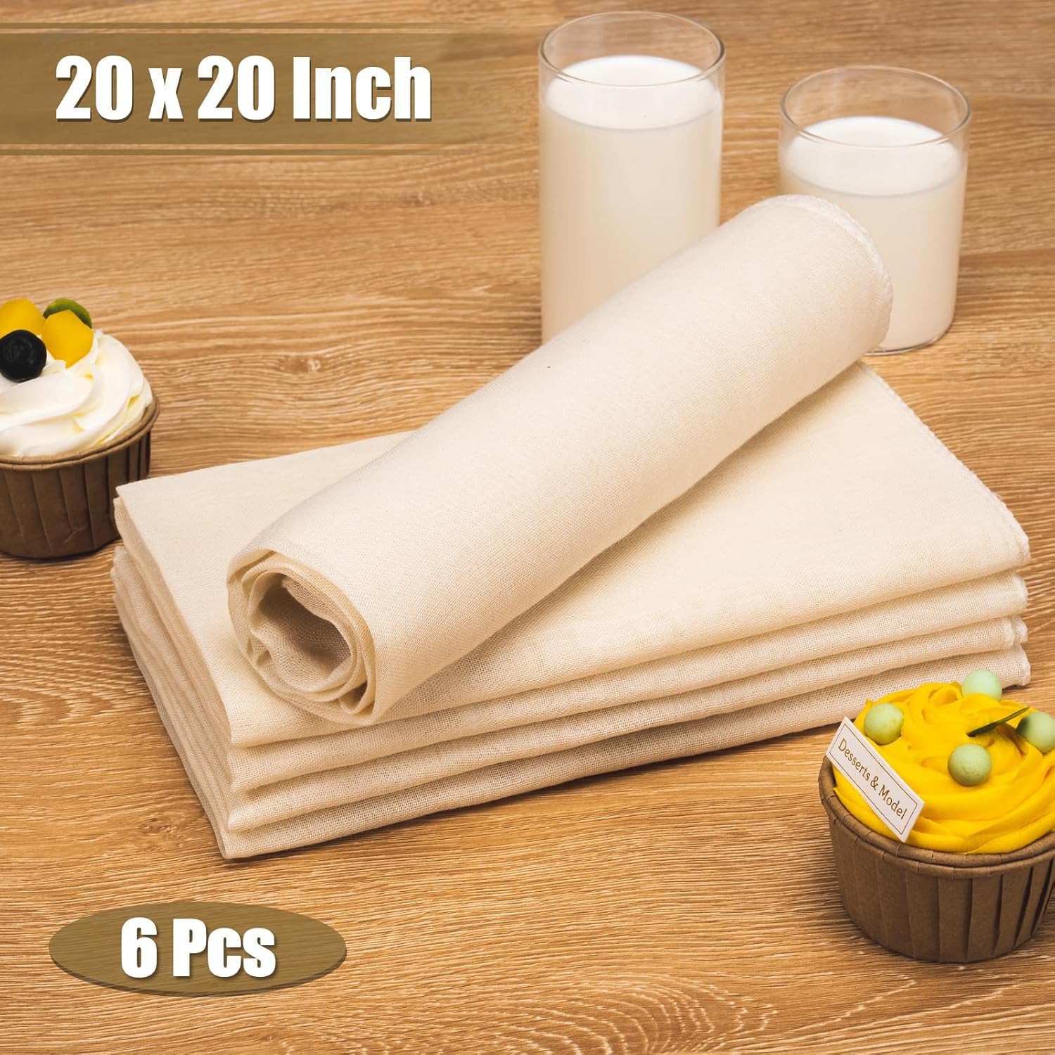 Cheese Cloths for Straining, 6PCS 20X20 Inch Grade 100 Cheese Cloth, Reusable Wa
