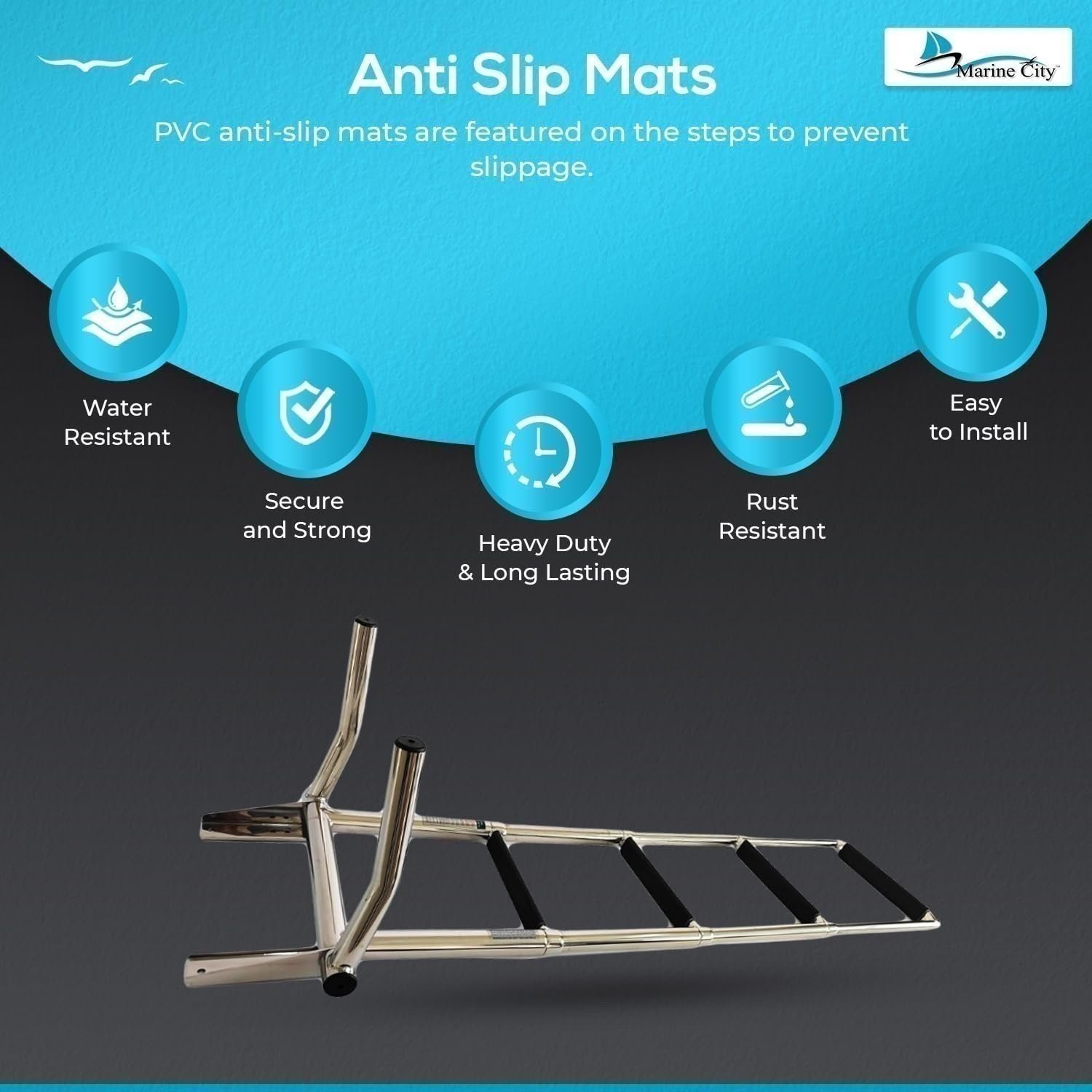 MARINE CITY 4 Step 316 Stainless Steel Telescoping Ladder w/ Handle for Boats