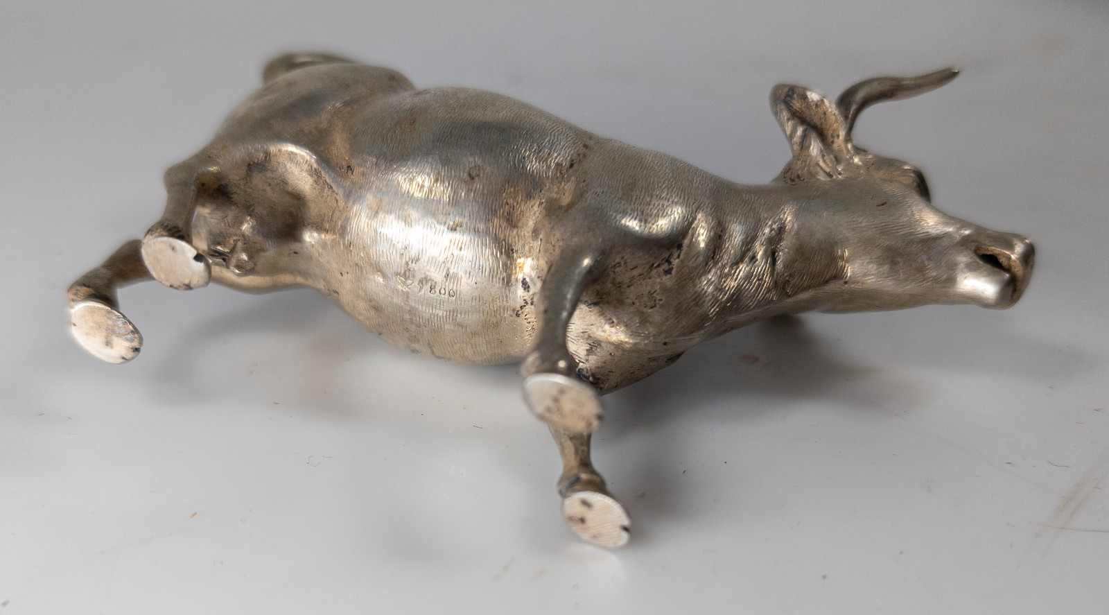 Antique 800 Silver German Hallmarked Cow Bull Form Creamer