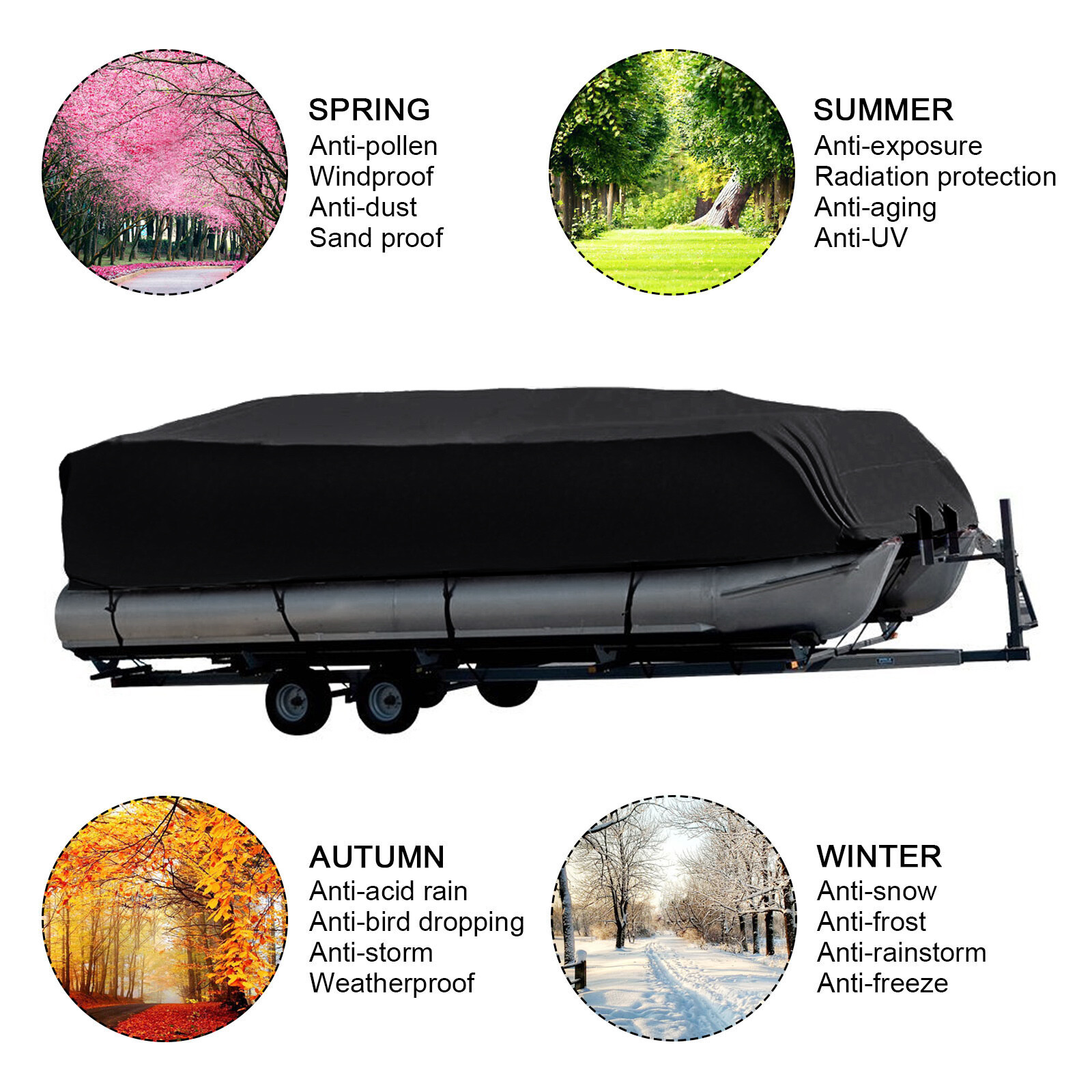 21-24Ft Waterproof Heavy Duty Pontoon Boat Cover Outdoor UV Rain Dust Protection