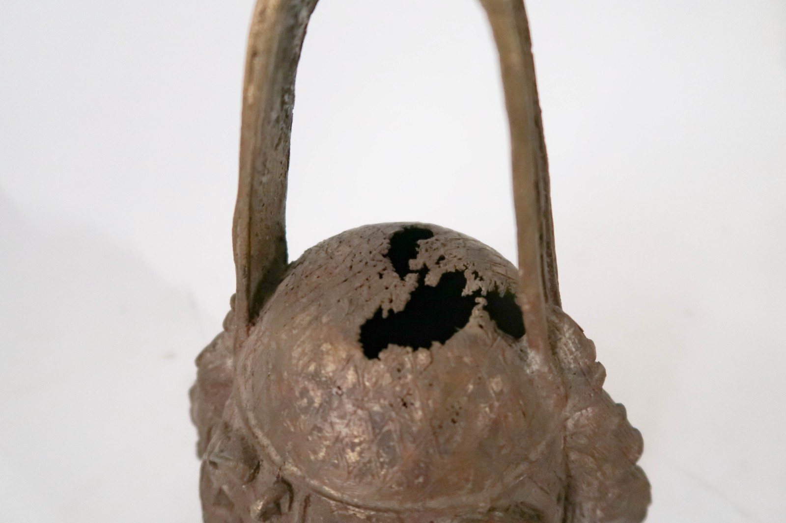 Vintage BENIN Bronze 11" Altar Bell Sculpture African Art Nigeria