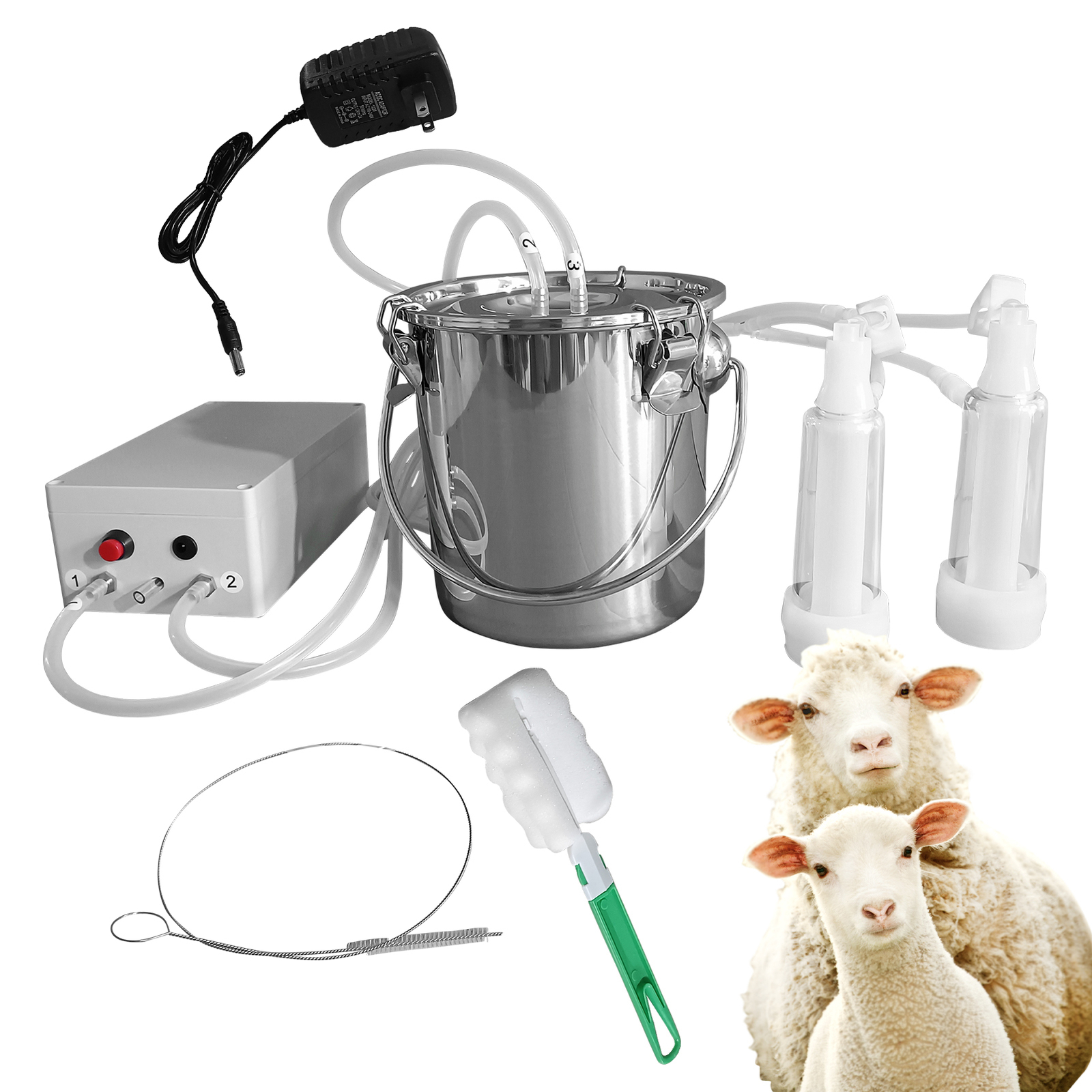3L Portable Electric DualHead Sheep Goat Milking Machine Cow Milker Vacuum Pump