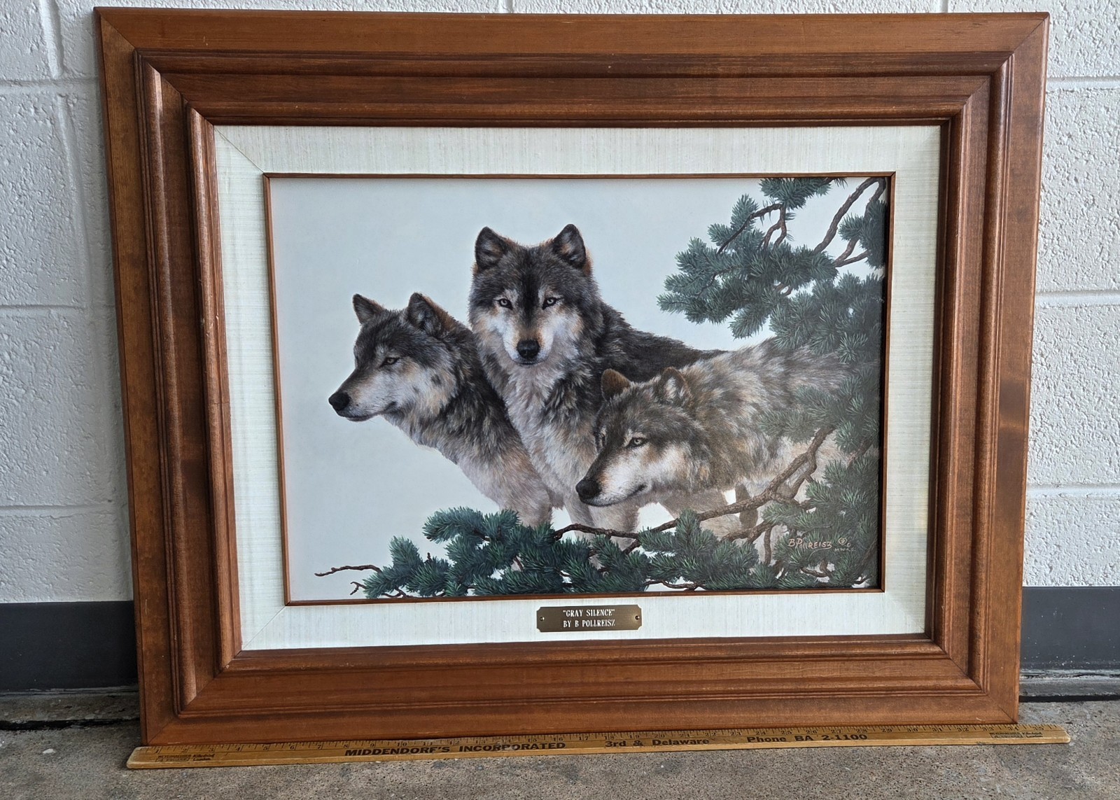 BRENDA POLLREISZ ORIGINAL OIL PAINTING " GRAY SILENCE" WOLVES LARGE
