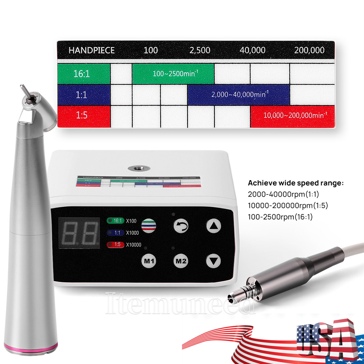AZDENT Dental Electric LED Brushless Micro Motor/1:1/1:5 1:4.2 LED Handpiece