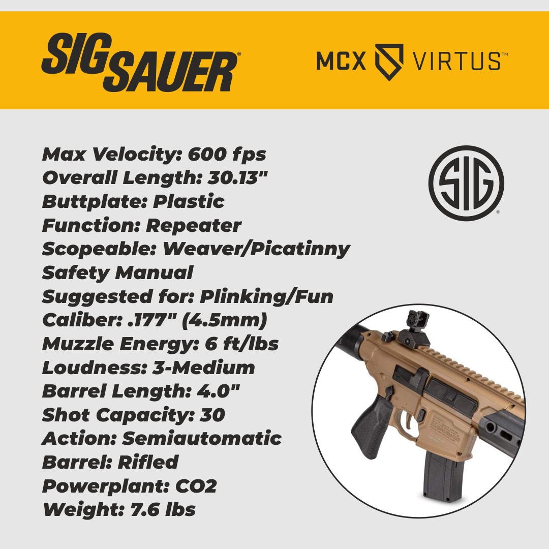 Sig Sauer MCX Canebrake .177 Cal CO2 Powered FDE/BLK Air Rifle AIR-MCX-CANEBRAKE