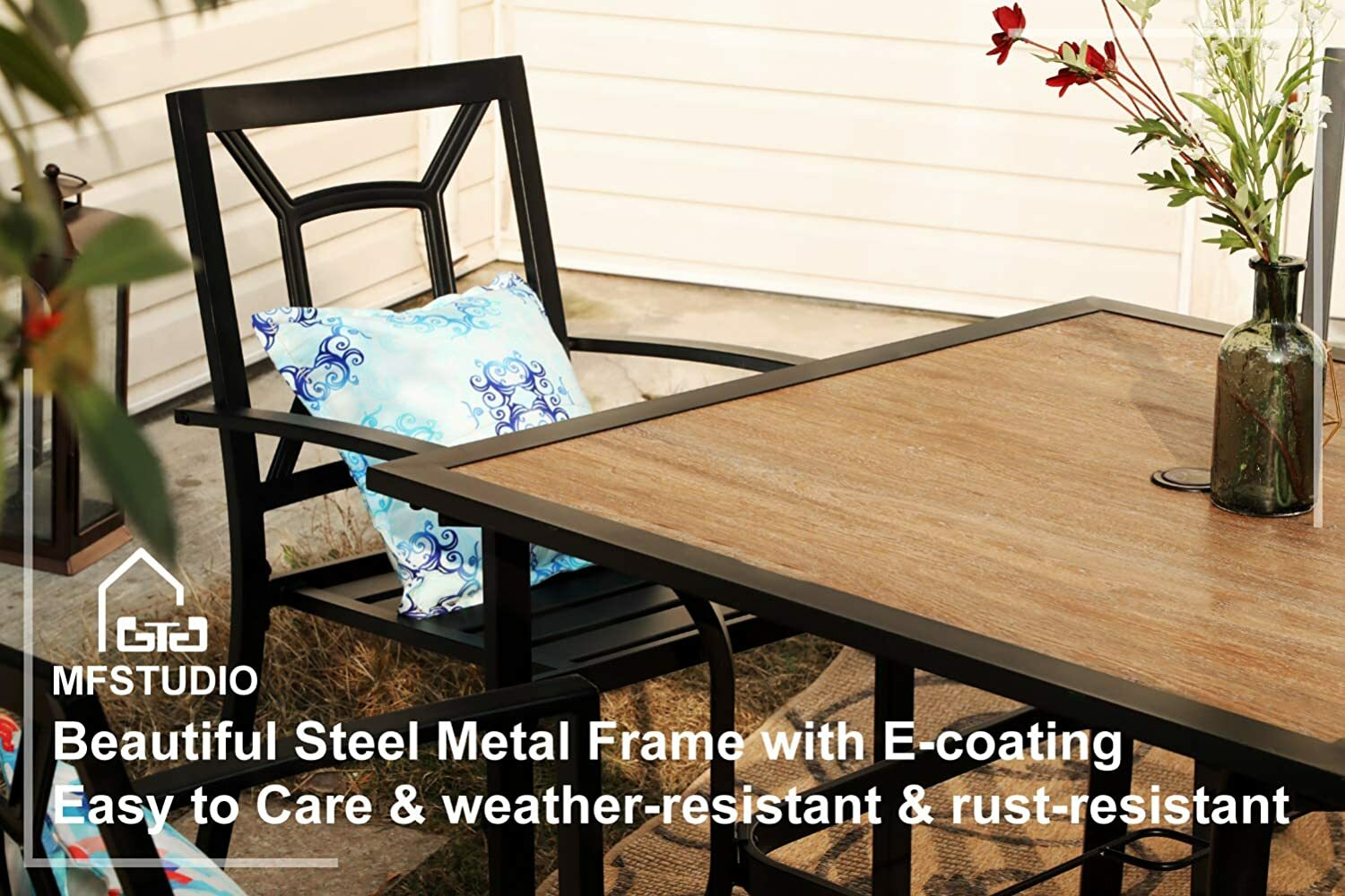 37 " Outdoor Patio Dining Table Garden Metal Table Furniture with Umbrella Hole