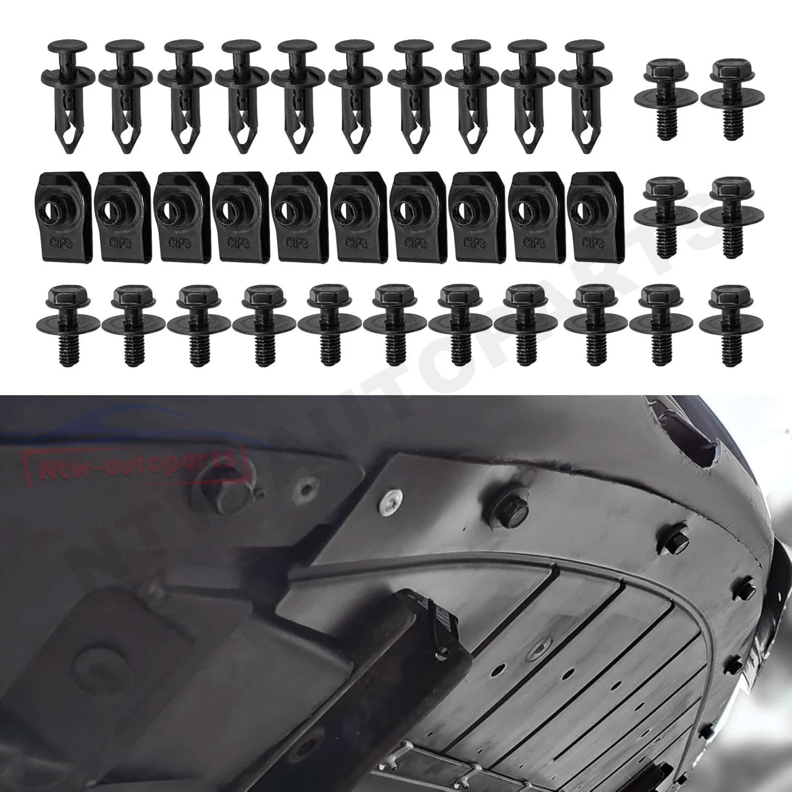 For Nissan 35 Pcs Body Bolts & U-nut Clips- M6 Engine Under Cover Splash Shield