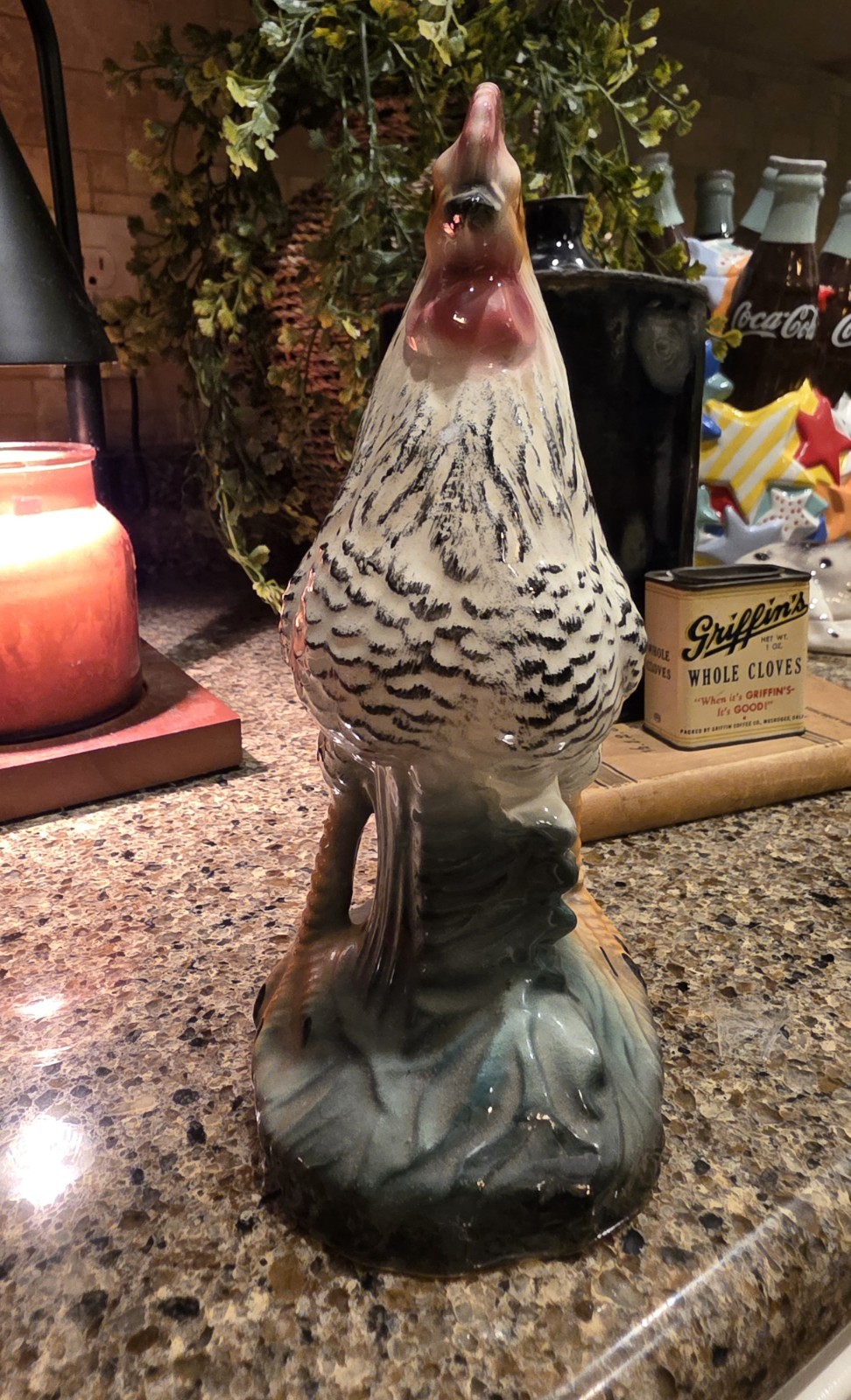 Vintage Rooster Hen Farmhouse Ceramic Porcelain Mid Century 8.5 inches