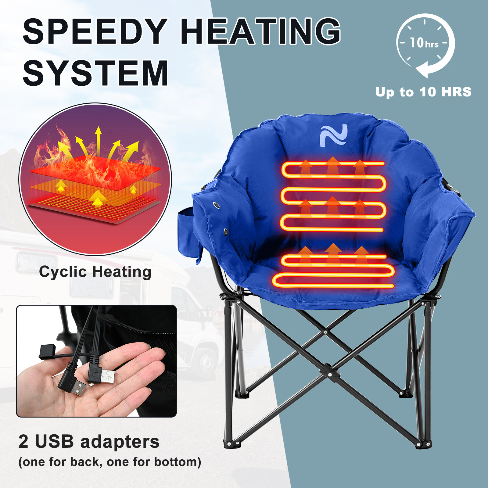 NAIZEA Heated Camping Chair With 2*10000mAh Power Bank Oversized Folding Chair