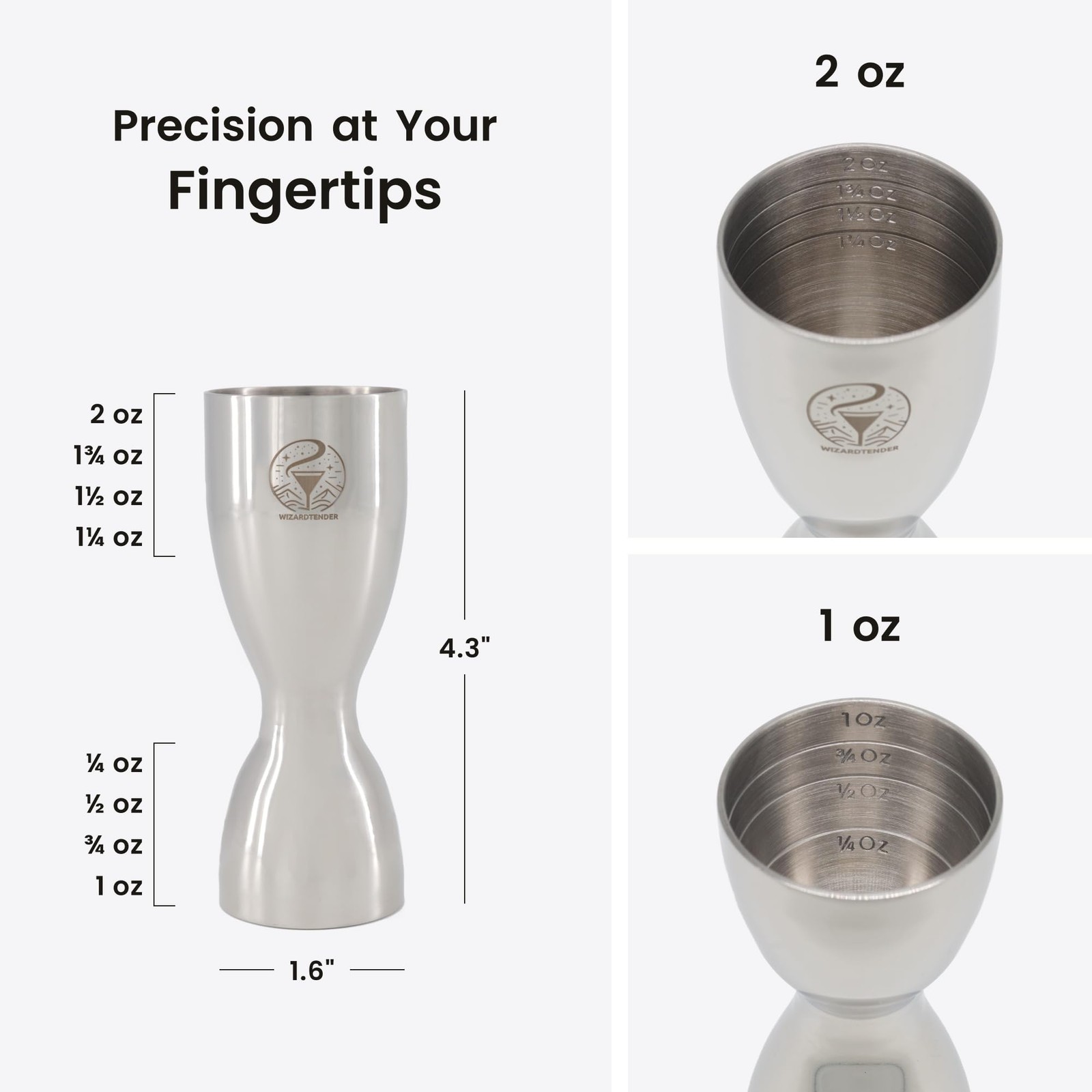 Cocktail Jigger for Bartending | Bar 2 oz 1 Standard, Glossy Silver