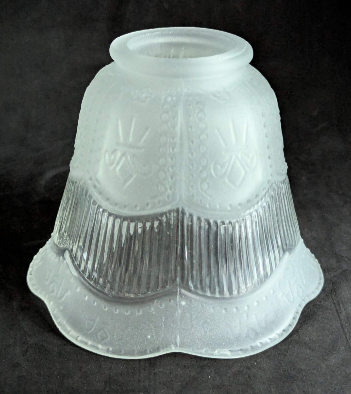 NOS! Bell-Shaped Clear Ribbed Frosted Glass Shade, 2-1/4” Fitter, 5” dia.