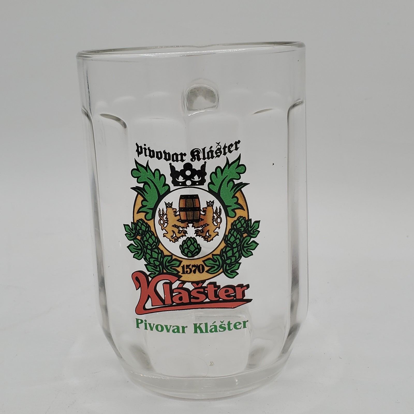 Klaster Brewery Glass Beer Mug 4.5" 15.2oz Czech Crest Pivovar 1570 Excellent VG