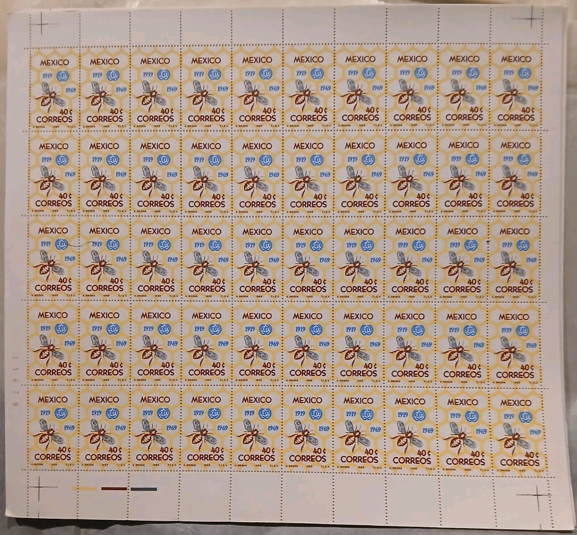 Mexico 1006 Stamp Sheet, MNH Mi 1311 50th Ann. 1969 Honeycomb, Bee,