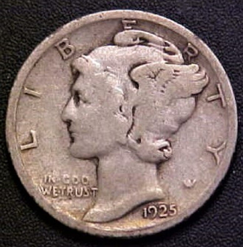 1925 P Mercury Dime circulated 90% Silver  Good G / VG