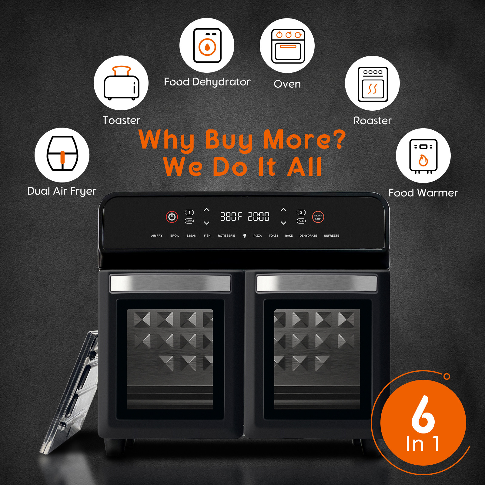 24QT Stainless Steel Dual Zone Air Fryer Oven with Rotisserie,Toaster Oven