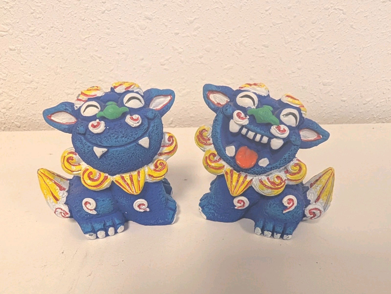 Shisa set of 2 small blue resin guardian foo dog figurines