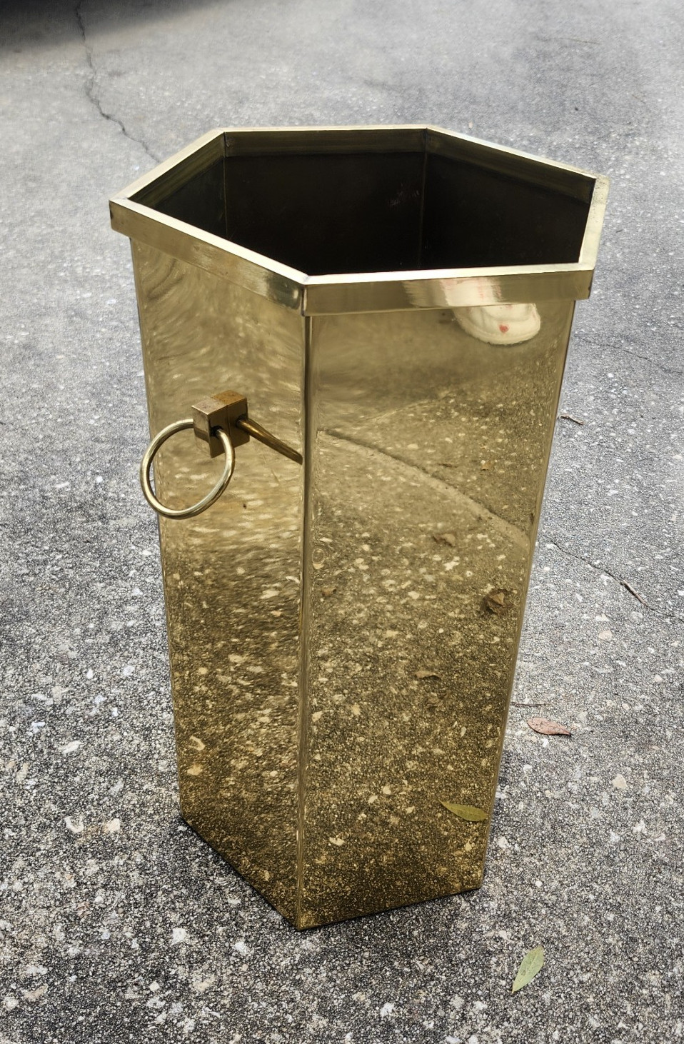Vintage gold shiny brass Umbrella Stand 18" x 10" w/ Handles hexagon