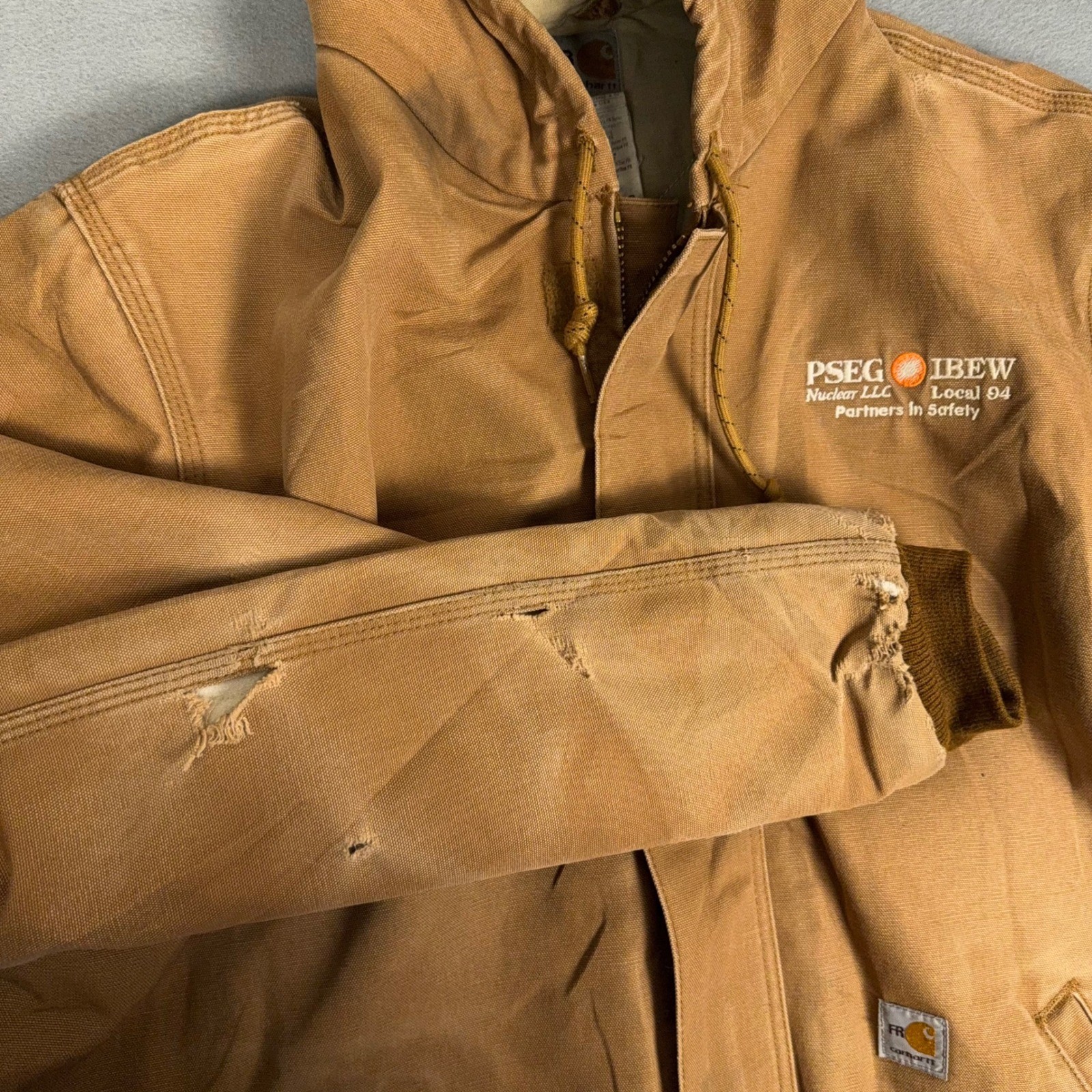 Vintage Carhartt FR J184 Duck Active Jacket Quilt Lined IBEW USA Made XL Tall