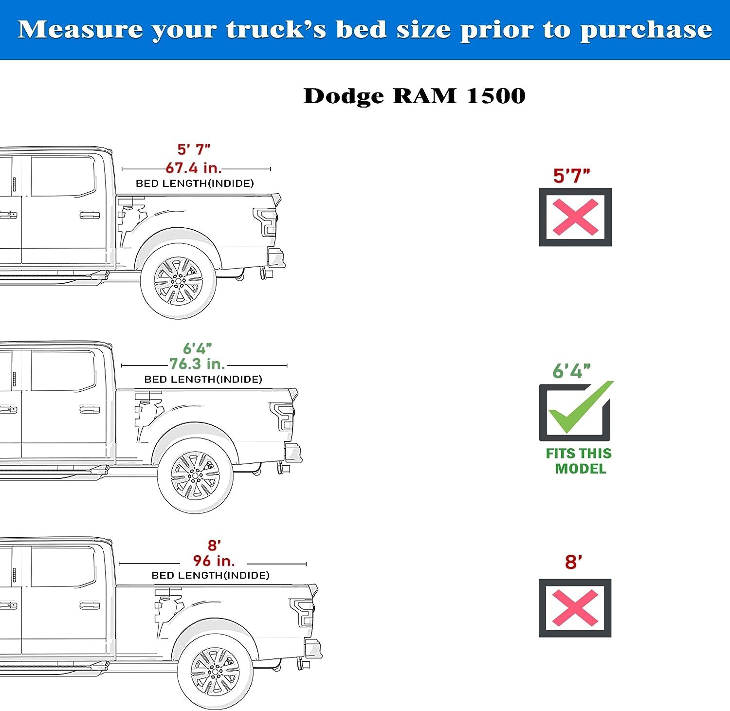 Hard Tri-Fold Tonneau Cover For 03-24 Dodge Ram 1500 2500 3500 6.4FT Truck Bed