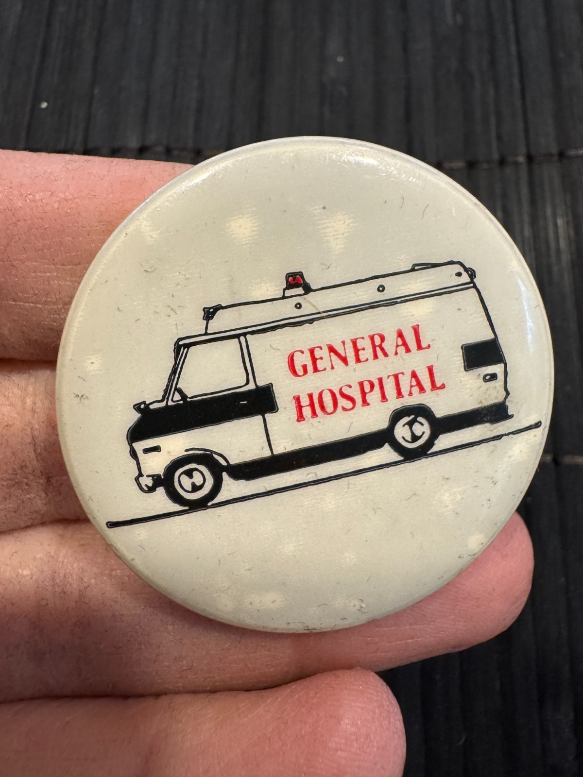 VINTAGE! General Hospital Ambulance 1.75 Inch White Lapel Pinback Button