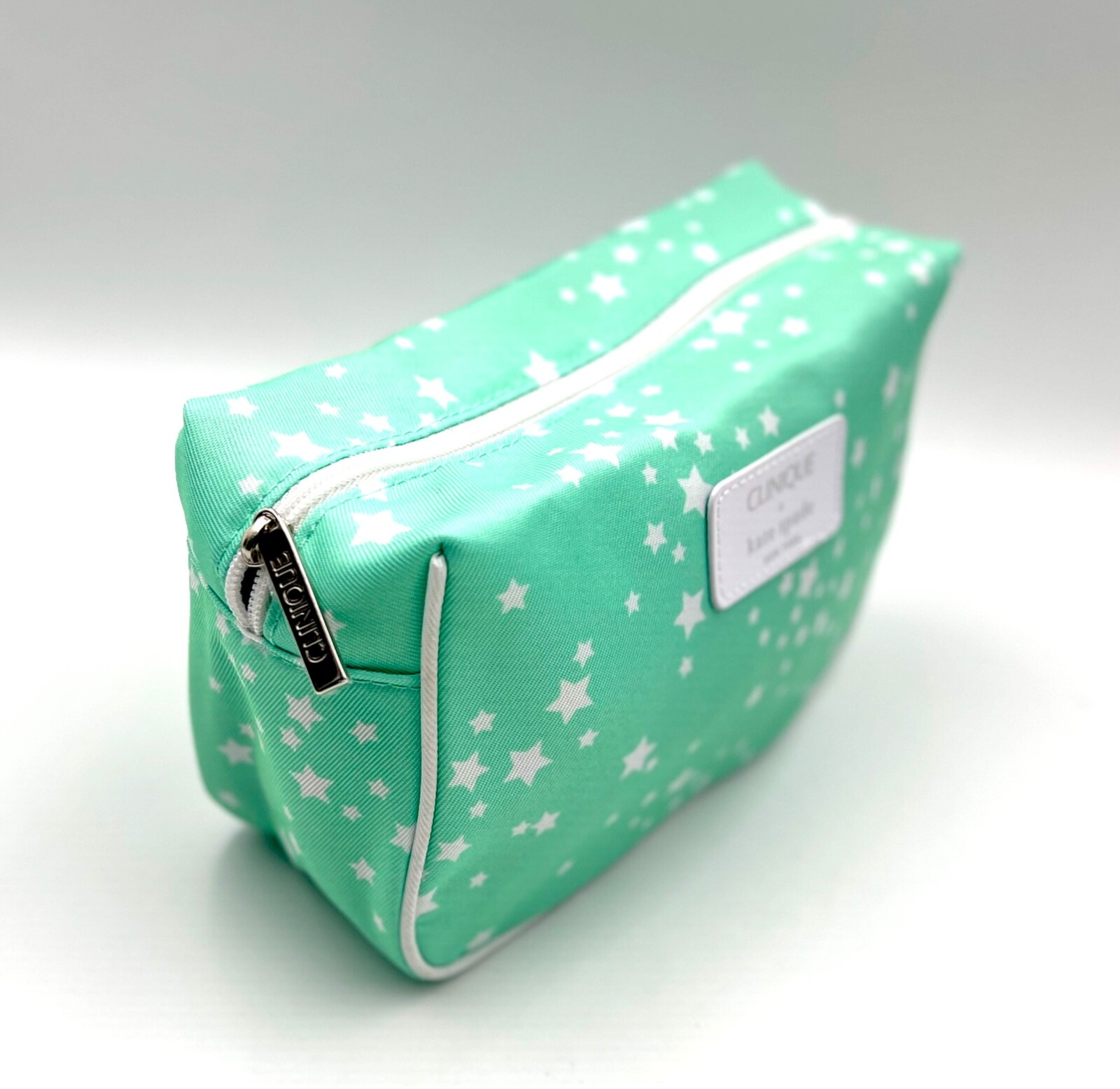 New! Clinique x Kate Spade Light Green Makeup Bag Zipper Pouch ~ Star Print