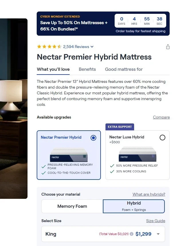 Brand New Sealed Nectar Premier Hybrid Mattress 13" Multiple Sizes Available