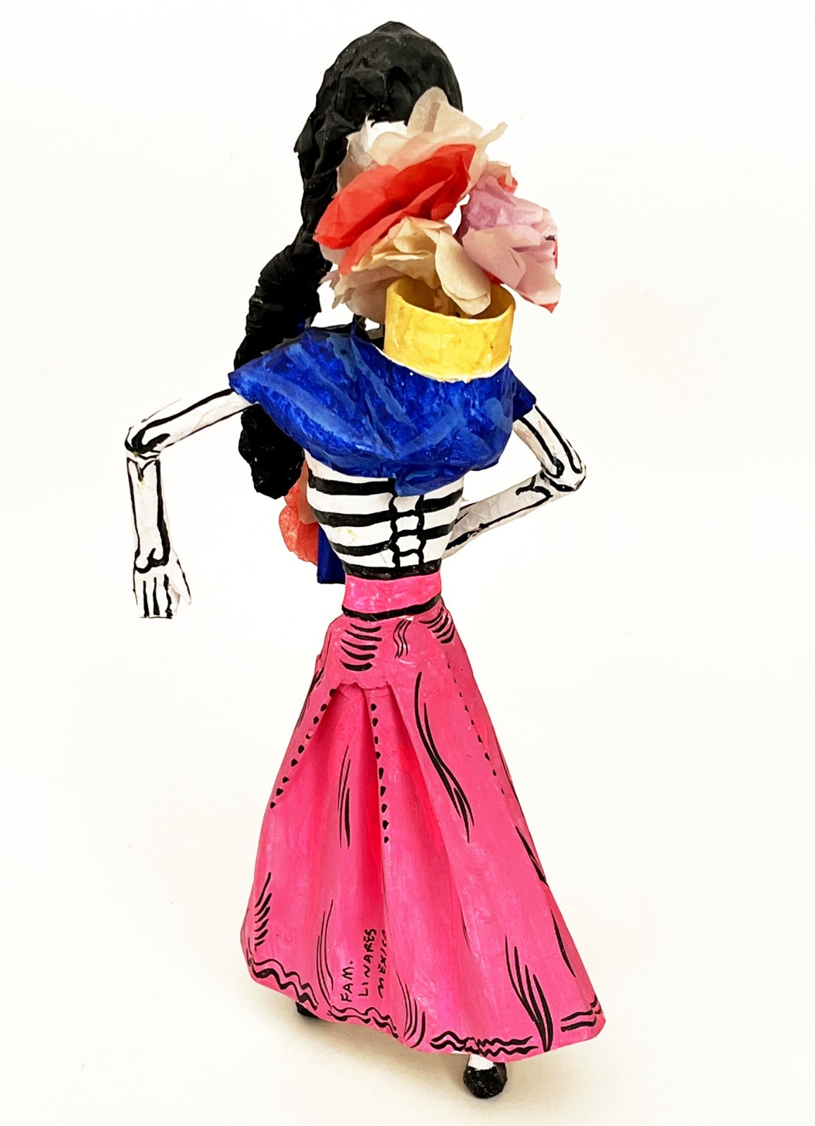 2 1970s SIGNED LINARES MEXICAN CARTONERIA PAPER MACHE SKELETON CATRINA SCULPTURE