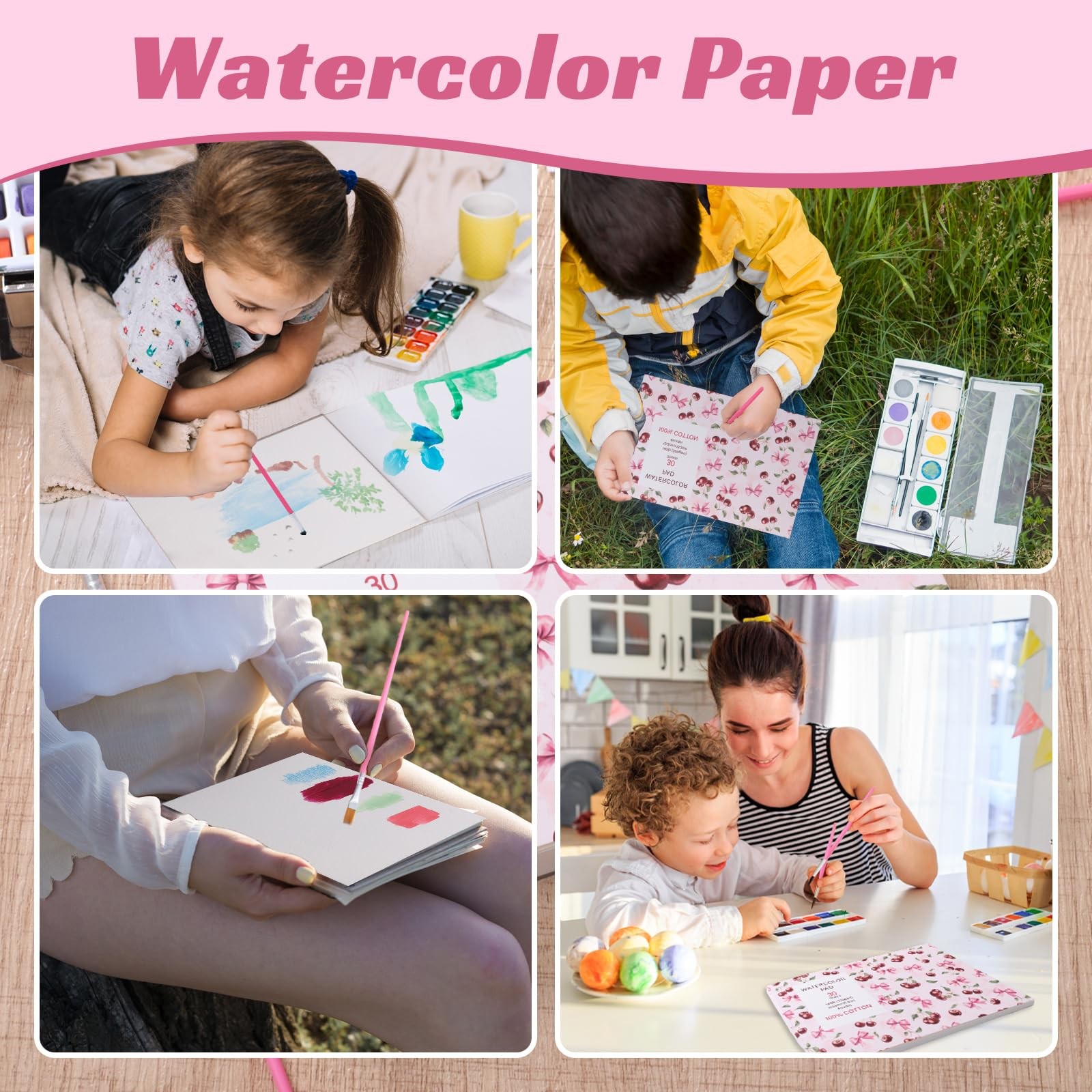 30 Sheets Watercolor Paper Pad with 2 Pcs Watercolor Brush, 140 lb/300 GSM