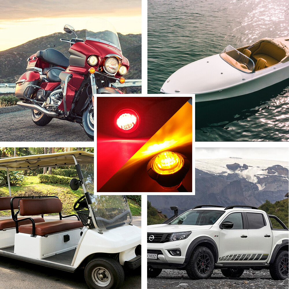 20X 3/4" 12V Marker Lights LED Truck Trailer Round Side Bullet Light Amber Red