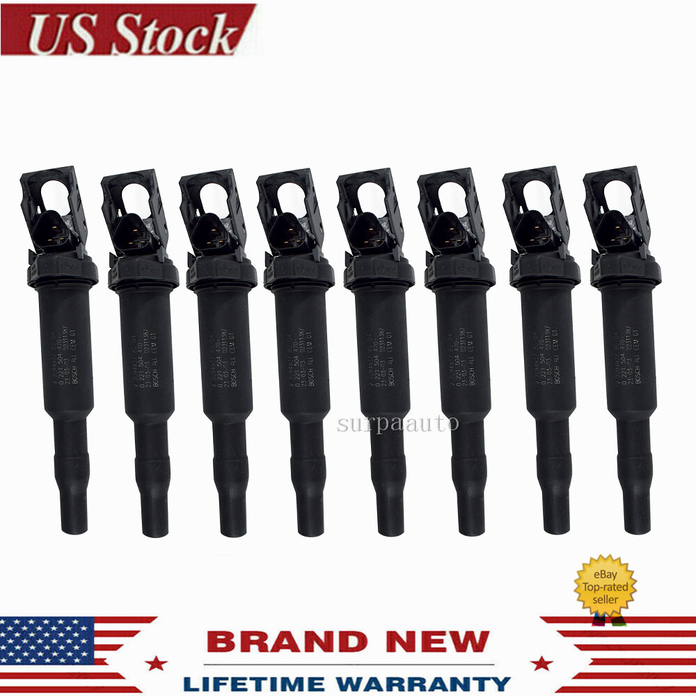 8X OEM BOSCH Ignition Coil Set W/ Connector Boot For BMW 5 6 7 x5 x6 0221504470