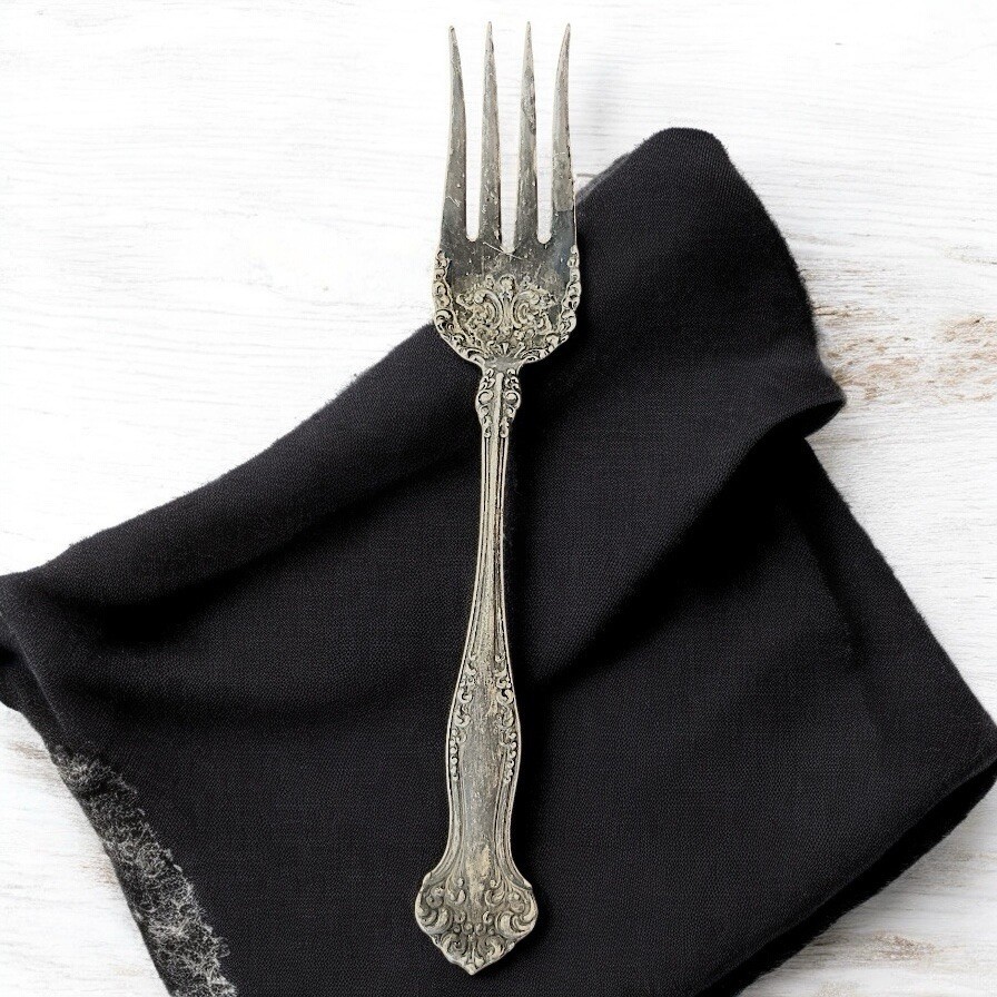 Vintage 1847 Roger Bros. Ornate Silverplate Cold Meat Serving Fork A1 Flatware