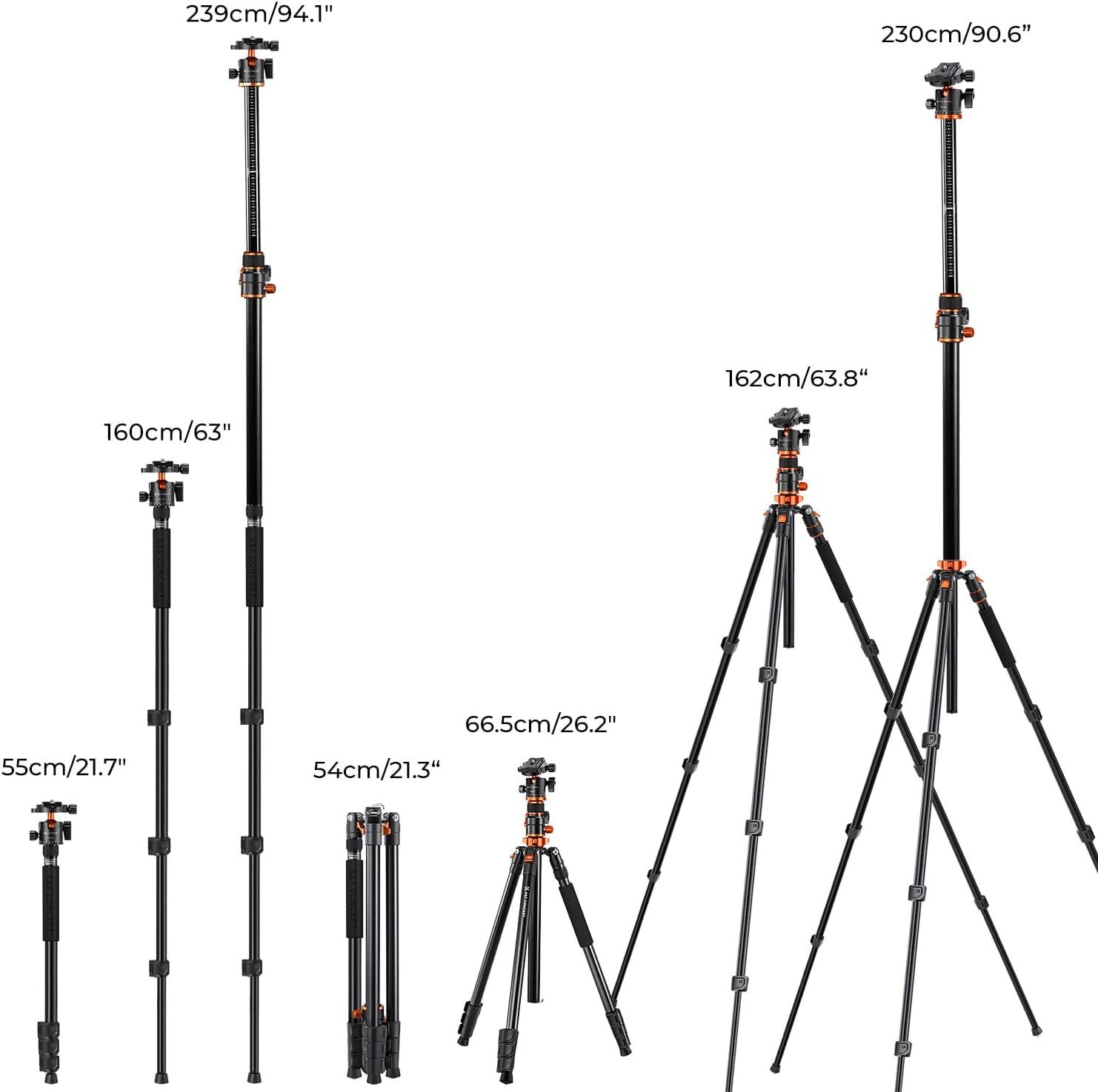 K&F Concept 90 inch Camera Tripods Reversible Detachable Monopod Horizontal 360°