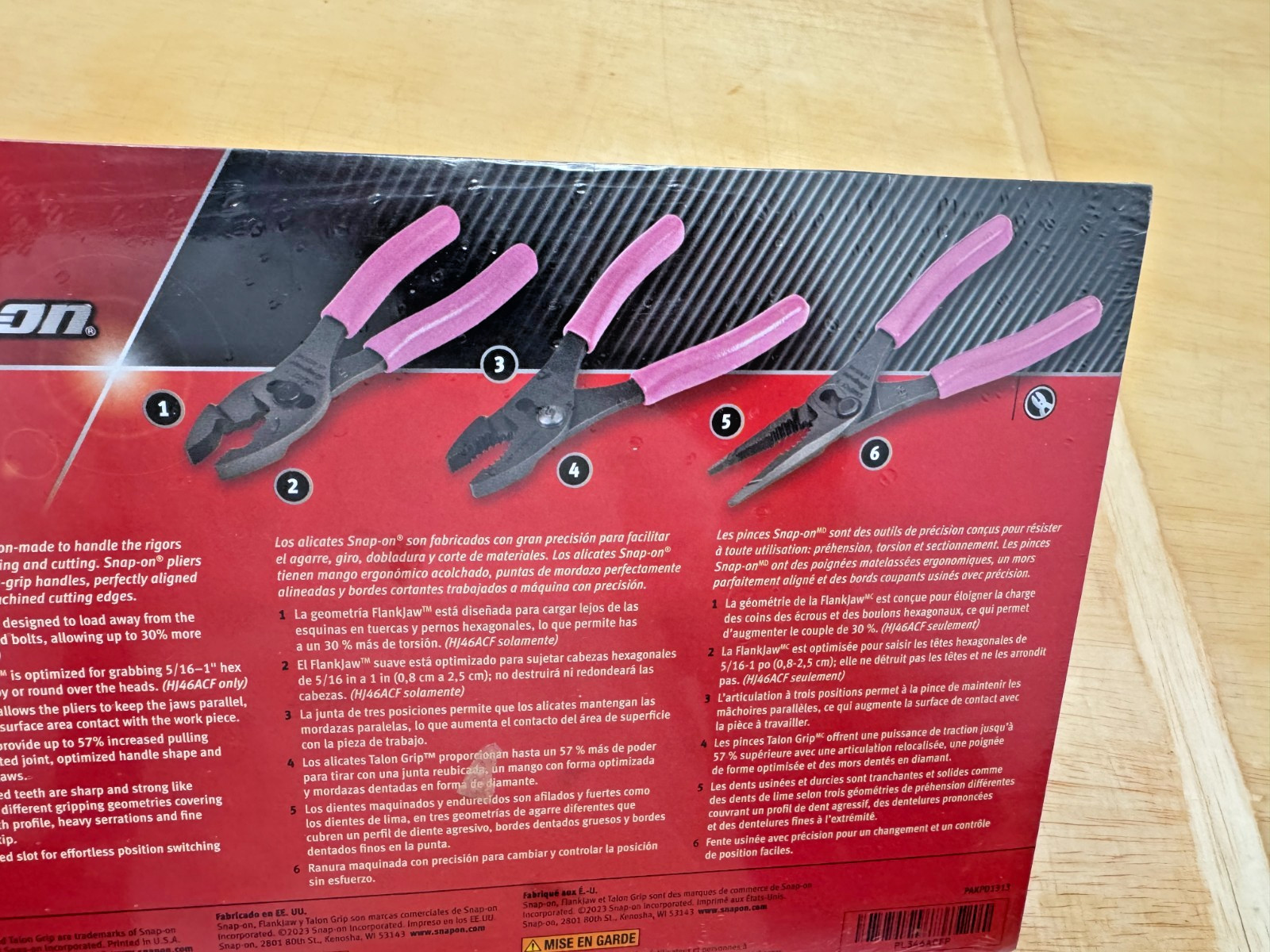 Snap-on Tools USA NEW 3pc Classic PINK Soft Grip Slip Joint Pliers Set PL346ACFP