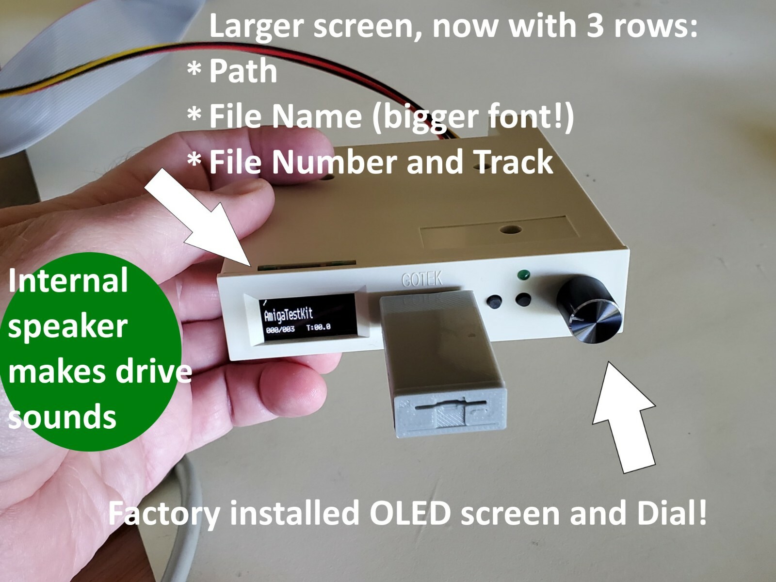 Gotek Beige USB Floppy Emulator AT435 OLED Speaker-Amiga Atari IBM Roland AKAI