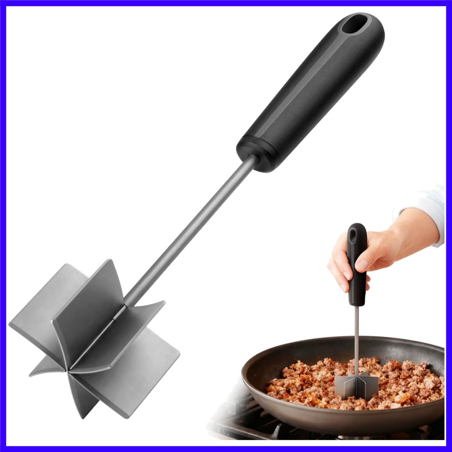304 Stainless Steel Meat Chopper & Masher, 10 Inch Heat Resistant Ground Beef...