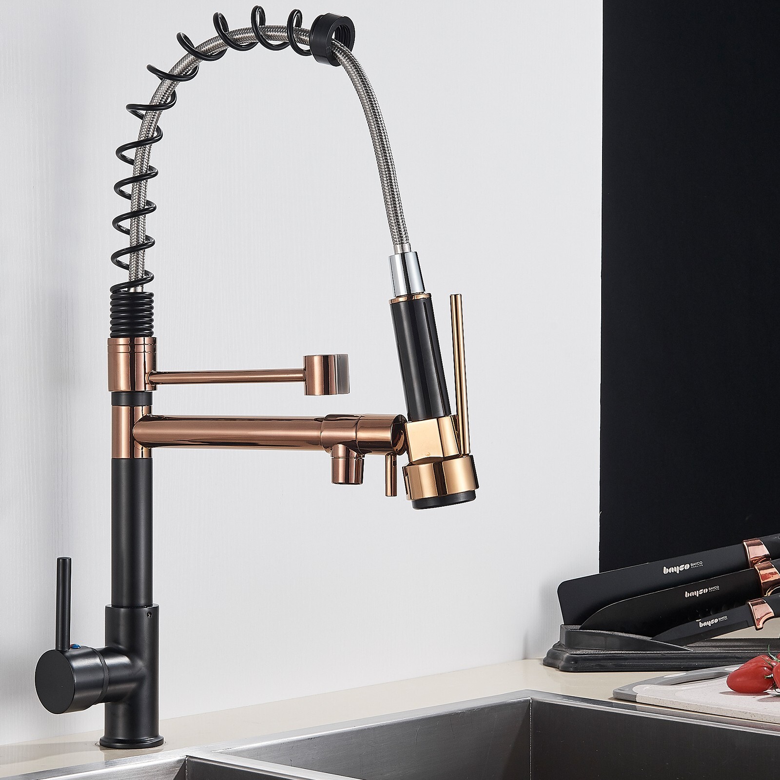 Black Rose Gold Kitchen Faucet Pull Down Sprayer Swivel Single Handle Sink Mixer