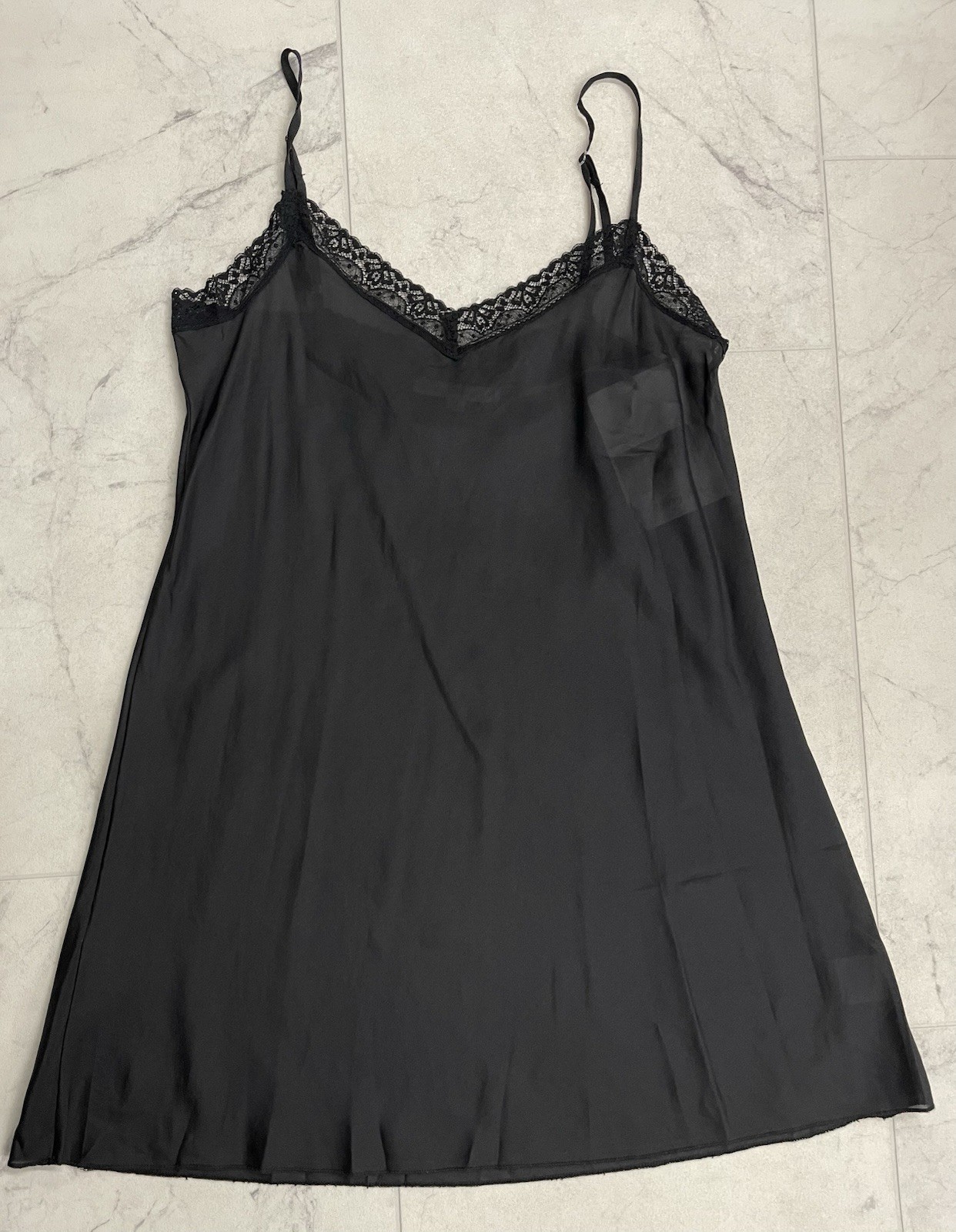 New Johnny Was Silk Lace Trim Tank Slip In Black Size: Small