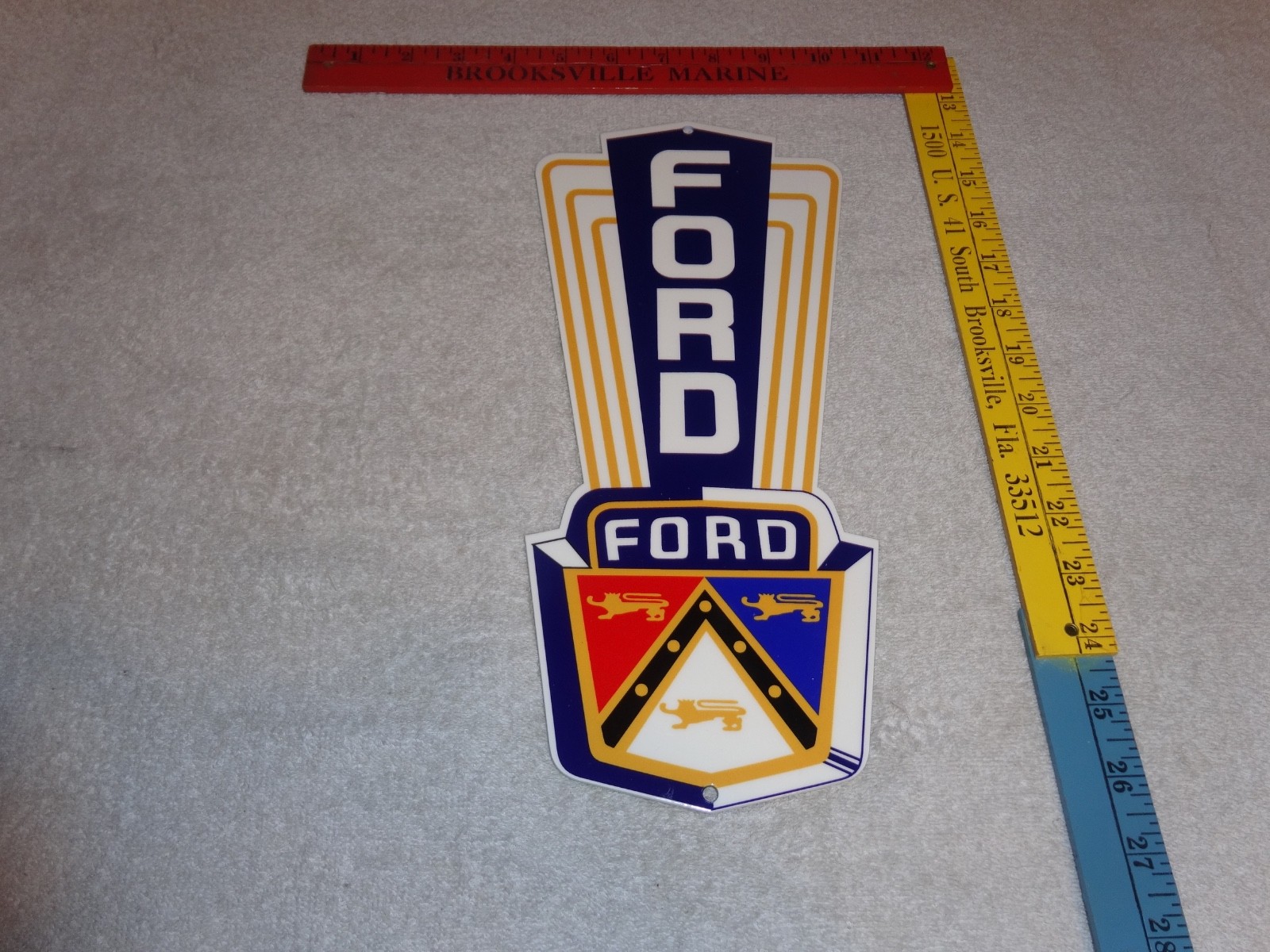 VINTAGE FORD JUBILEE DIECUT CAR & TRUCK DEALER 13" BAKED METAL GASOLINE OIL SIGN