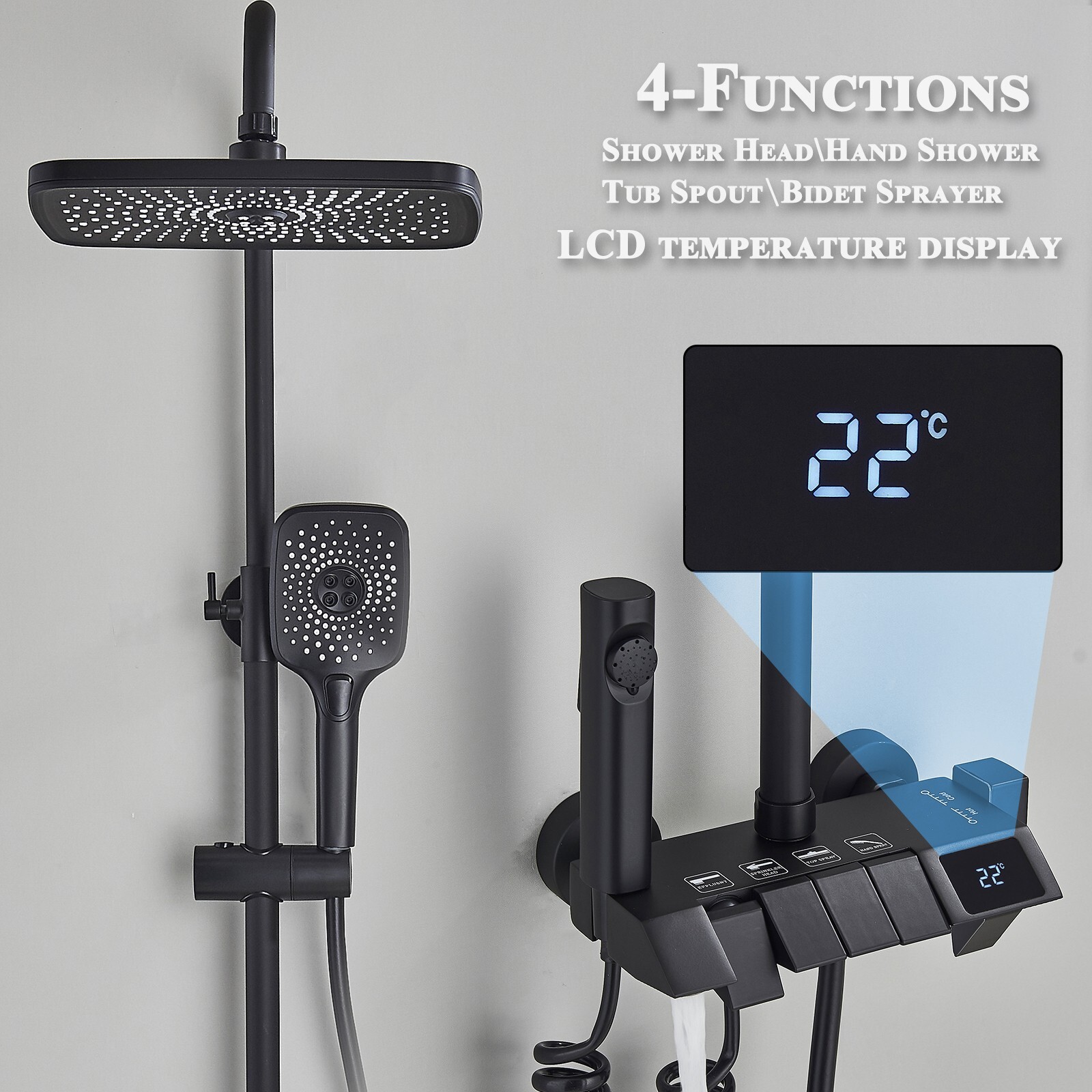 Black Bathroom Rainfall Shower Faucet Set Exposed Shower System with Mixer Valve