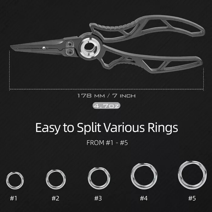 GOMEXUS EXOSKELETON 7” Stainless Steel Fishing Split Ring Pliers Carbide Blade