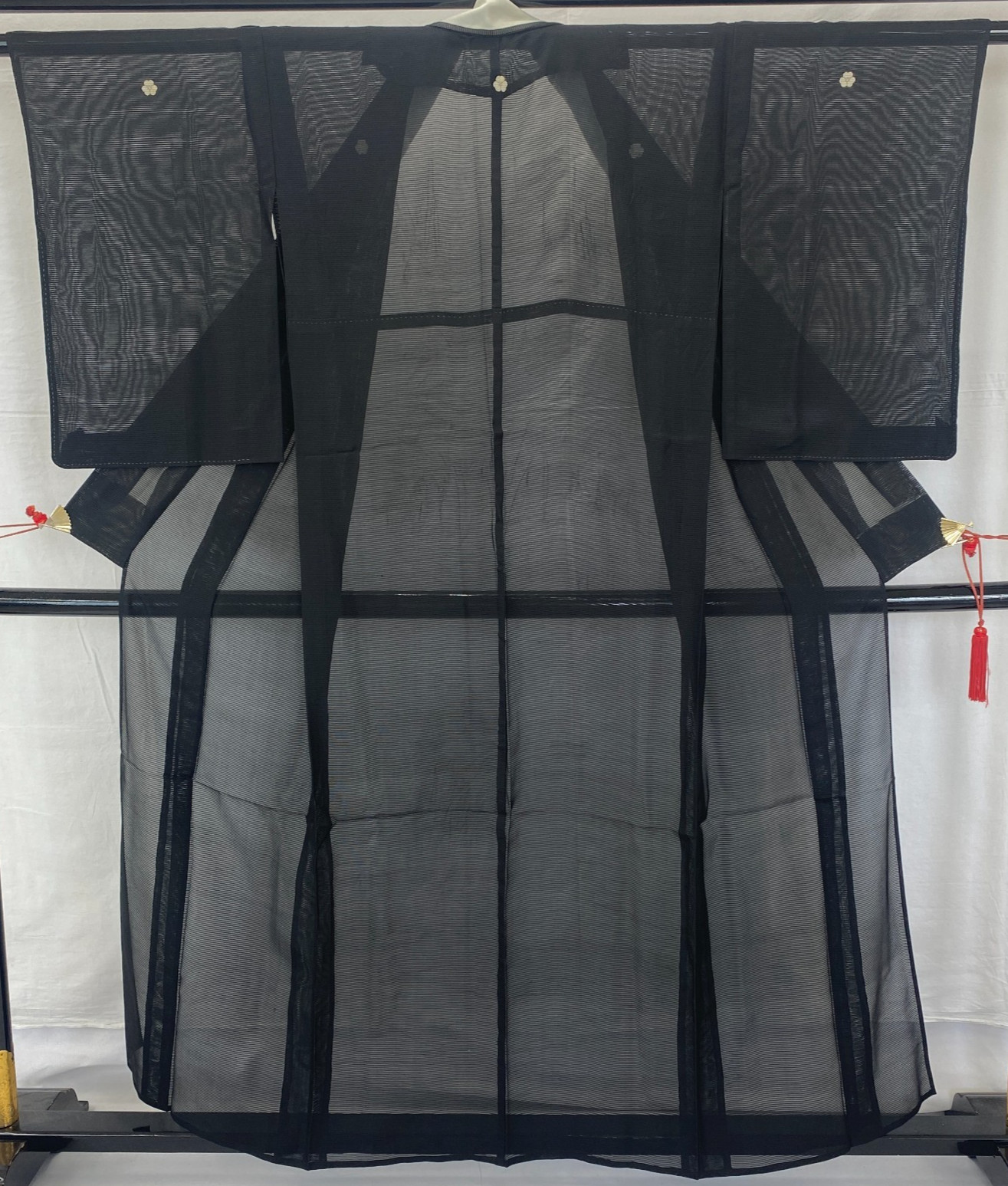 Japanese Vintage Kimono Polyester Black No Lining Family crest Length 61 in