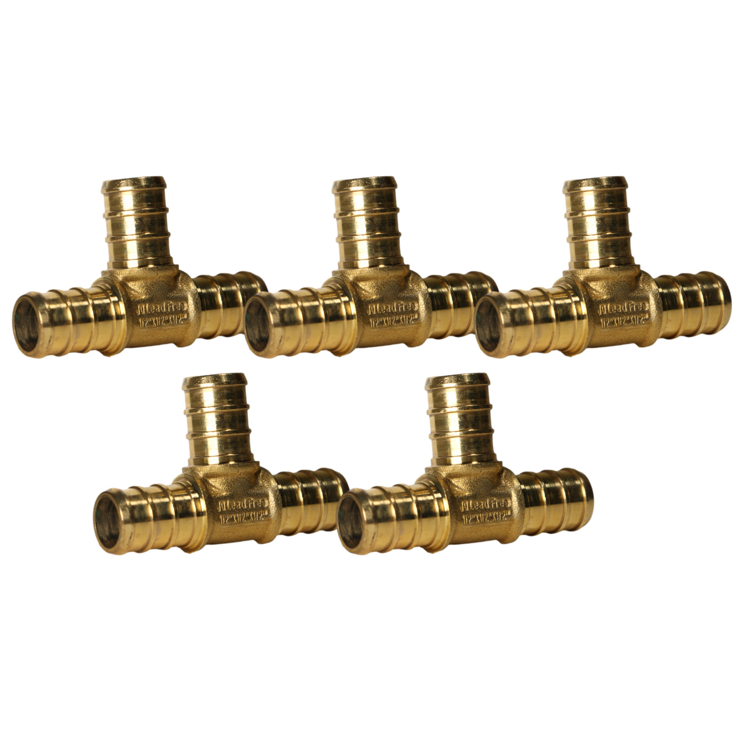 5 Pack XFITTING 1/2" x 1/2" x 1/2" Pex-B Tee, Pex Barb Crimp Tee, Lead Free